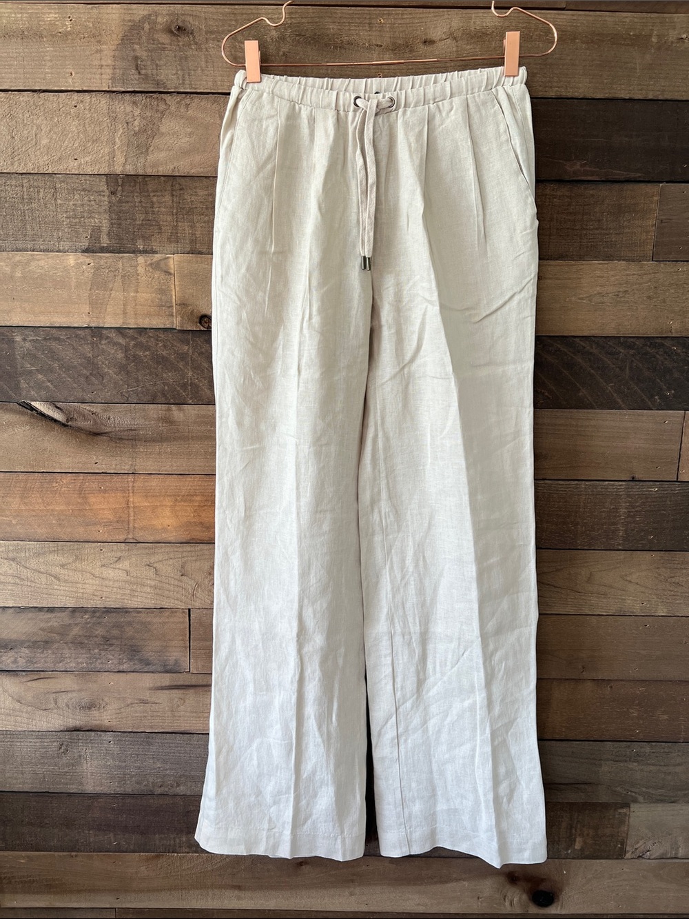 Alp N Rock Women's 100% Linen Drawstring Waist Pants in Beige Size XS